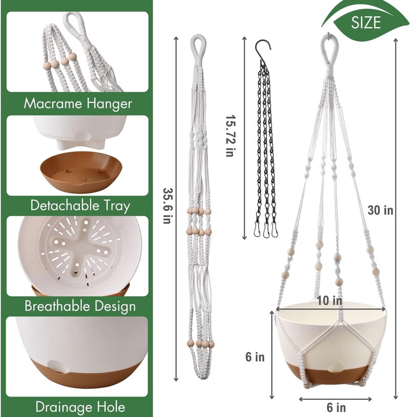 TIMOSUKI 10 Inch Hanging Planters for Indoor Plants,Set of 2 Hanging Pots for Plants with Self-Watering, Outdoor Hanging Plant Pot with Drainage and 2 Kinds of Baskets Hangers for Home Decor and Garden - Image 4